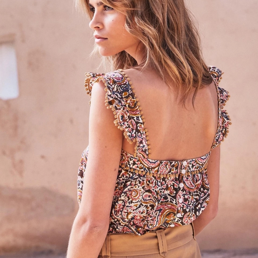 * SOLD * Sezane Abby Printed Cashmere Blouse 38